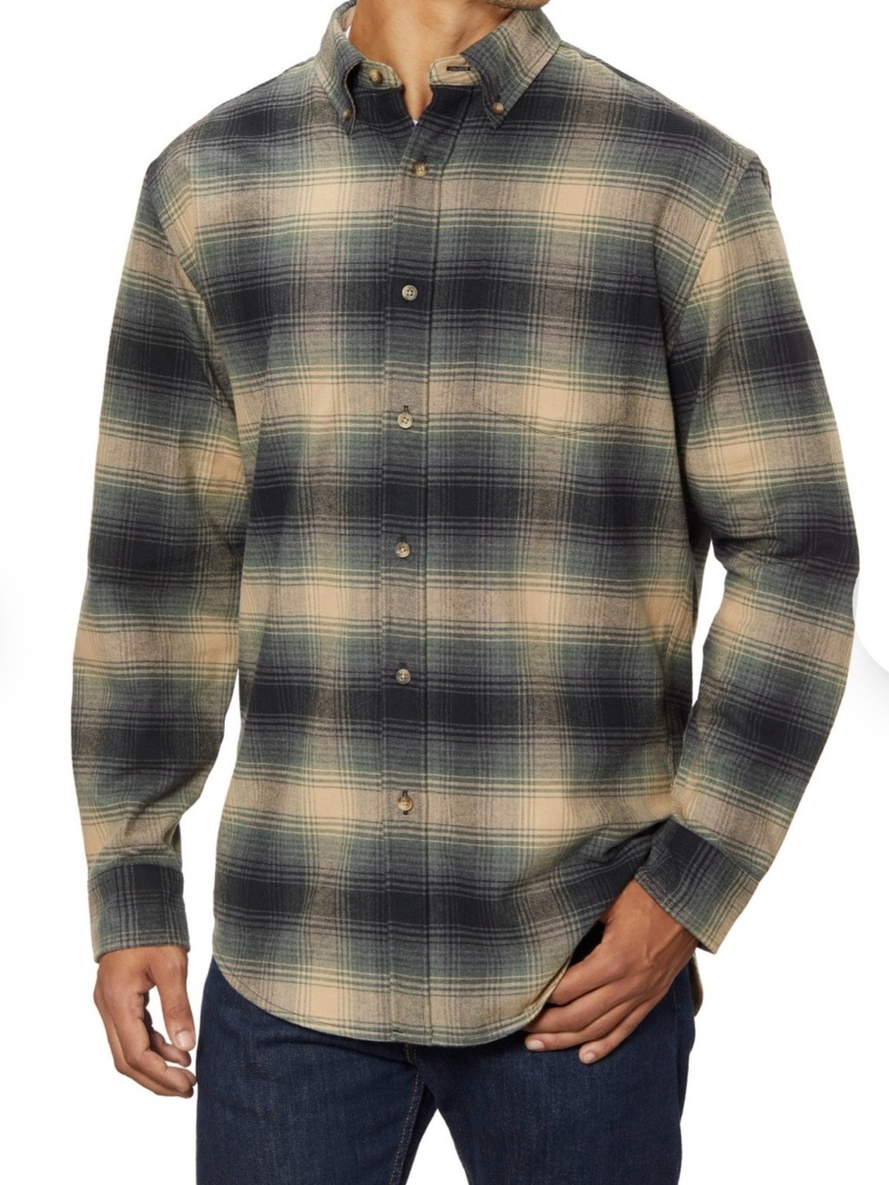 Pendleton Men's Plaid Button-Down Shirt in Beige and Green